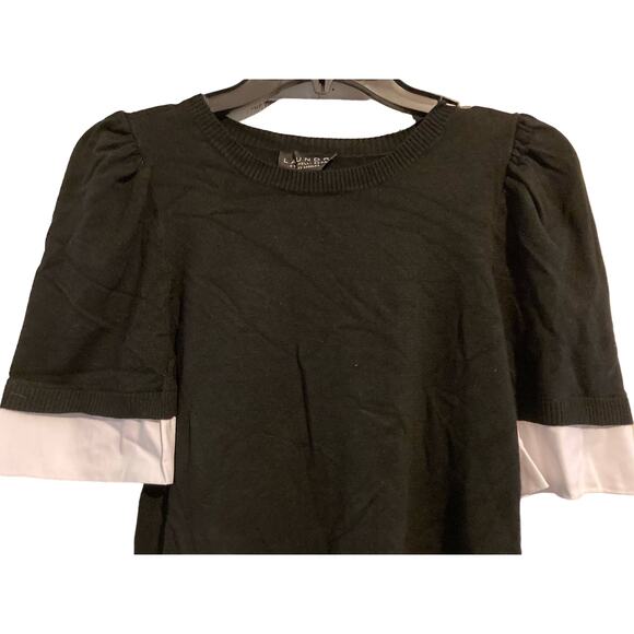 Laundry by Shelli Segal Twofer Sweater Top Medium Black & White NEW Puff Sleeve - Picture 2 of 8